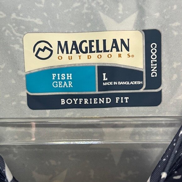 Magellan Outdoors Shirt Fish Gear L Boyfriend Fit Blue White Patriotic Holiday - Picture 7 of 7
